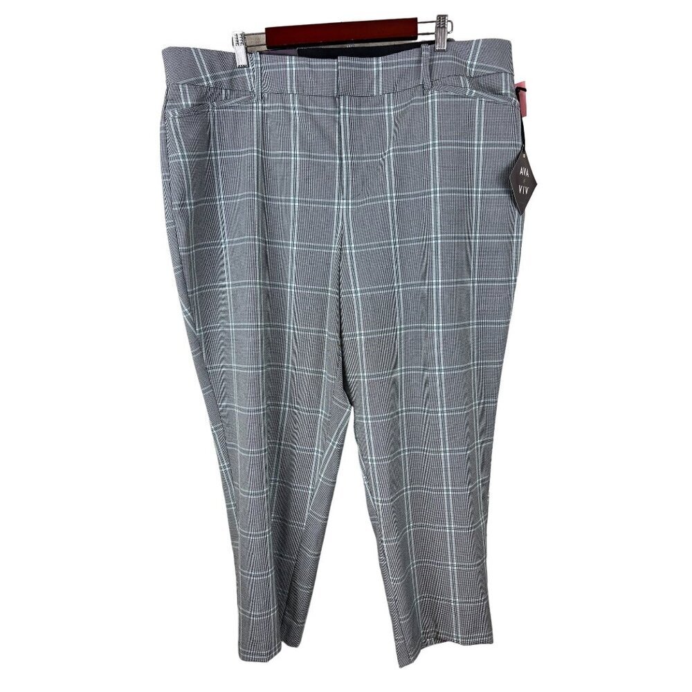 Ava & Viv Women's Dress Pants Windowpane Grey Plaid Stretch Plus Size 20W NEW
